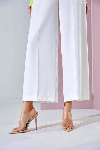 vivianly Clear Pointed Toe Heels Sandals Transparent Strap Stiletto High Heels Slip on Mules for Women in Kuwait