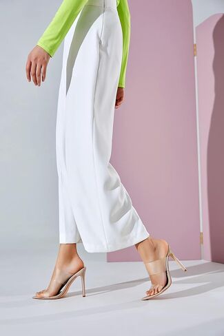 vivianly Clear Pointed Toe Heels Sandals Transparent Strap Stiletto High Heels Slip on Mules for Women in Kuwait