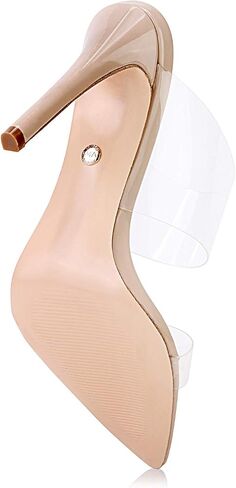 vivianly Clear Pointed Toe Heels Sandals Transparent Strap Stiletto High Heels Slip on Mules for Women in Kuwait
