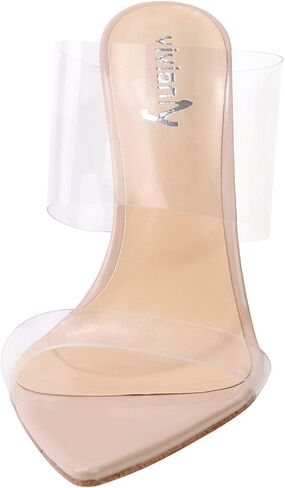 vivianly Clear Pointed Toe Heels Sandals Transparent Strap Stiletto High Heels Slip on Mules for Women in Saudi Arabia