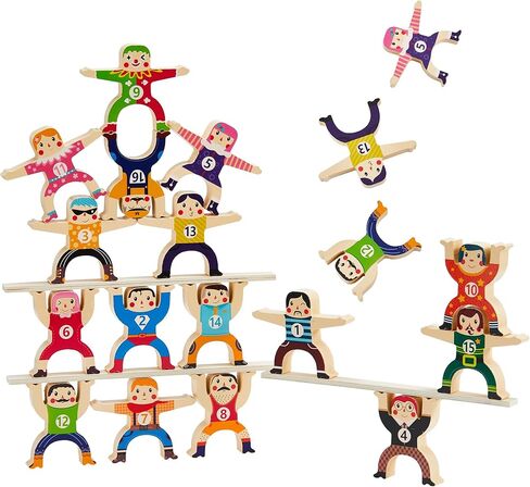 Wooden Stacking Toys 16Pcs Balancing Building Blocks Game,Circus Hercules Acrobatic Troupe Interlock Toy,for 3 4 5 6 Years Old Kids Adults Toddler Puzzle Toys in Saudi Arabia