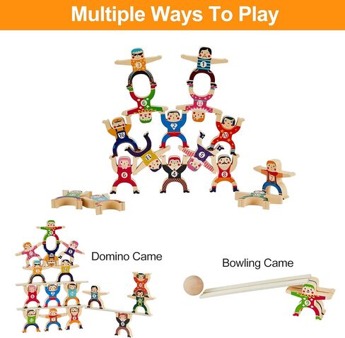 Wooden Stacking Toys 16Pcs Balancing Building Blocks Game,Circus Hercules Acrobatic Troupe Interlock Toy,for 3 4 5 6 Years Old Kids Adults Toddler Puzzle Toys in Saudi Arabia