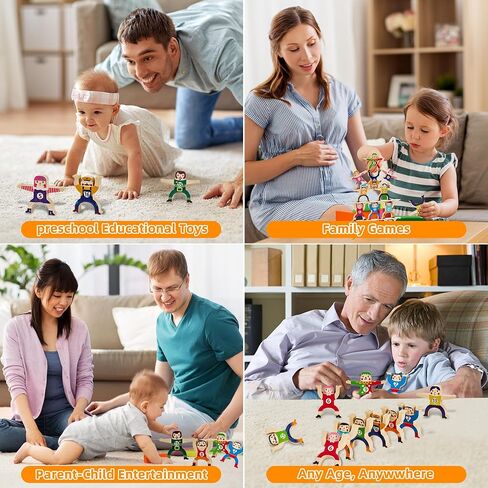 Wooden Stacking Toys 16Pcs Balancing Building Blocks Game,Circus Hercules Acrobatic Troupe Interlock Toy,for 3 4 5 6 Years Old Kids Adults Toddler Puzzle Toys in Saudi Arabia