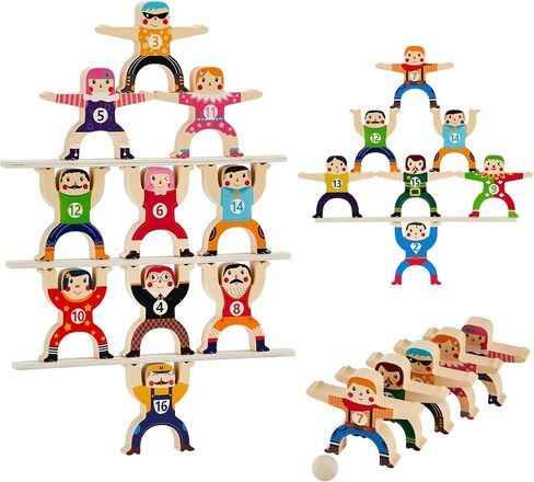Wooden Stacking Toys 16Pcs Balancing Building Blocks Game,Circus Hercules Acrobatic Troupe Interlock Toy,for 3 4 5 6 Years Old Kids Adults Toddler Puzzle Toys in Saudi Arabia
