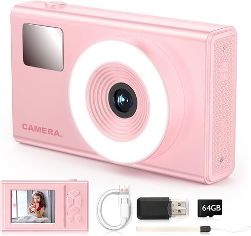 Digital Camera for Kids Fill Light, 1080P FHD Camera, Vintage Camera, Retro Digital Camera CCD for Teens Boys Girls Seniors Student Children, 64GB SD Card, 16X Zoom (Black) in Saudi Arabia