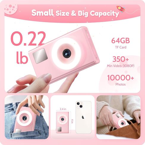 Digital Camera for Kids Fill Light, 1080P FHD Camera, Vintage Camera, Retro Digital Camera CCD for Teens Boys Girls Seniors Student Children, 64GB SD Card, 16X Zoom (Black) in Saudi Arabia
