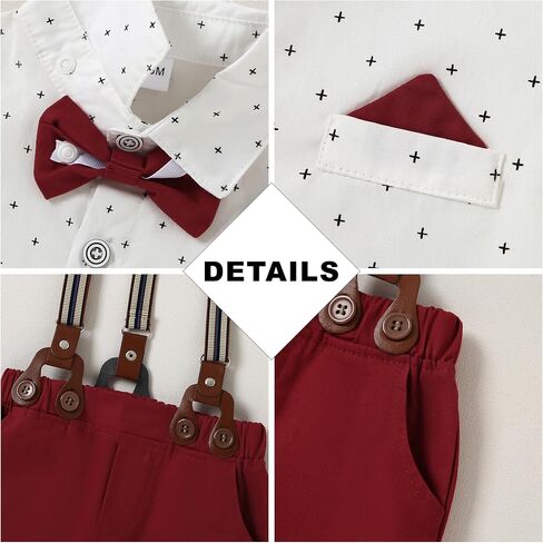 CARETOO Toddler Boy Clothes Suit Gentleman Wedding Outfits Kids Formal Dress Shirt Bowtie Long Suspender Pants Overalls 1-5T in Saudi Arabia