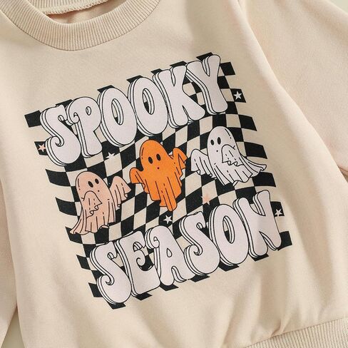 Toddler Baby Boys Halloween Outfit Ghost Letters Print Sweatshirt and Solid Jogger Pants Set Fall Clothes in Kuwait
