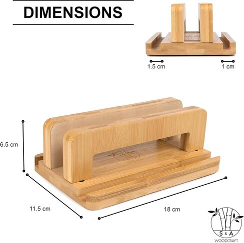 حامل كمبيوتر محمول عمودي من خشب السنط بثلاث فتحات من S&A WOODCRAFT، حامل كمبيوتر محمول خشبي قابل للتعديل، قاعدة كمبيوتر محمول غير قابلة للانزلاق متوافقة مع Apple MacBook وMicrosoft Surface وأجهزة الكمبيوتر المحمولة المخصصة للألعاب وأجهزة iPad والأجهزة الل in Kuwait