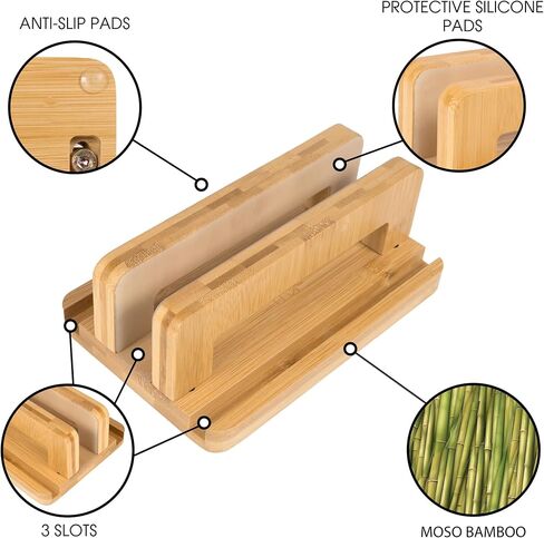 حامل كمبيوتر محمول عمودي من خشب السنط بثلاث فتحات من S&A WOODCRAFT، حامل كمبيوتر محمول خشبي قابل للتعديل، قاعدة كمبيوتر محمول غير قابلة للانزلاق متوافقة مع Apple MacBook وMicrosoft Surface وأجهزة الكمبيوتر المحمولة المخصصة للألعاب وأجهزة iPad والأجهزة الل in Kuwait
