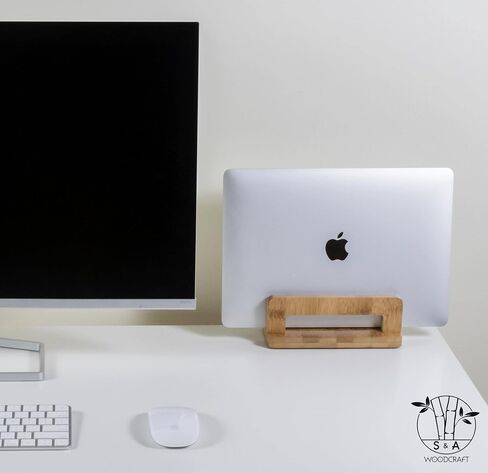 S&A WOODCRAFT 3 Slots Acacia Wood Vertical Laptop Stand, Adjustable Wooden Laptop Holder, Non-Slip Laptop Dock Compatible with Apple MacBook, Microsoft Surface, Gaming Laptops, IPad, Tablets in Saudi Arabia