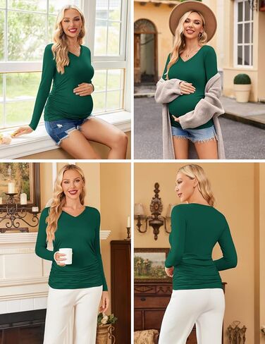 Ekouaer Womens Maternity Shirts Long Sleeve 3 Packs Pregnancy V-Neck Clothes Tunic Blouse Fall Tops for Mama S-XXL in Kuwait
