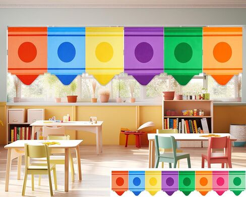8 Pcs School Classroom Rainbow Curtains Cartoon Crayon Classroom Curtains Back to School Colorful Cute Crayon Pencil Curtains for First Day of School Classroom Decor, 8 Color(24 x 12inches) in Kuwait