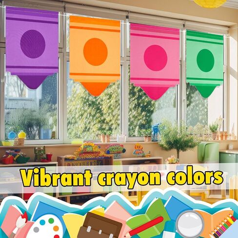 8 Pcs School Classroom Rainbow Curtains Cartoon Crayon Classroom Curtains Back to School Colorful Cute Crayon Pencil Curtains for First Day of School Classroom Decor, 8 Color(24 x 12inches) in Kuwait
