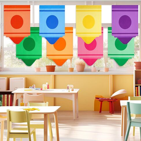 8 Pcs School Classroom Rainbow Curtains Cartoon Crayon Classroom Curtains Back to School Colorful Cute Crayon Pencil Curtains for First Day of School Classroom Decor, 8 Color(24 x 12inches) in Kuwait