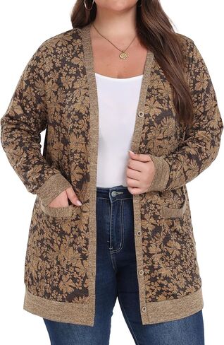 OLRIK Plus Size Sweater for Women Long Sleeve Buttons Down Cardigans Casual Jacket Coat with Pockets in Kuwait