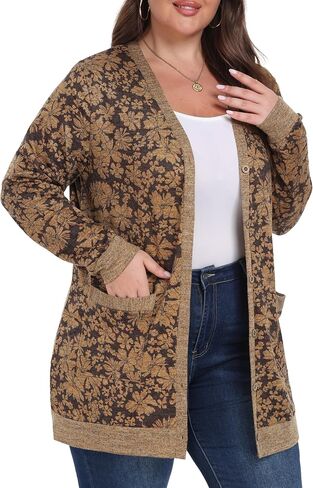 OLRIK Plus Size Sweater for Women Long Sleeve Buttons Down Cardigans Casual Jacket Coat with Pockets in Kuwait
