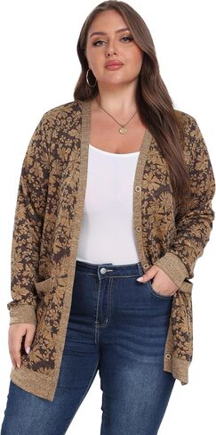 OLRIK Plus Size Sweater for Women Long Sleeve Buttons Down Cardigans Casual Jacket Coat with Pockets in Kuwait