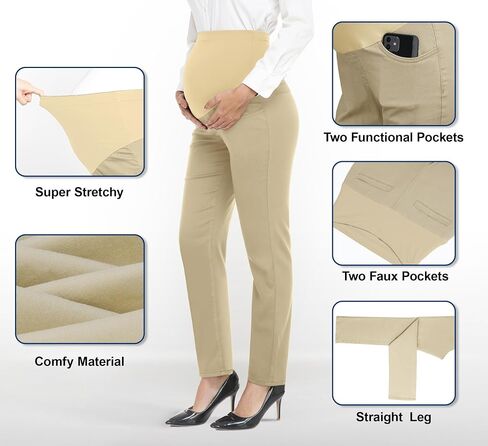 PACBREEZE Women's Maternity Pants for Work Over-Bump Pregnancy Casual Stretchy Straight Dress Pants with Pockets in Saudi Arabia