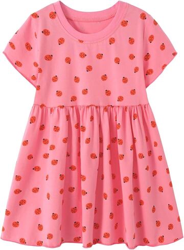 Toddler Girls Short Sleeve Casual Dress Little Kids Cotton Kneelength Playwear Dresses 2-7Years in Kuwait
