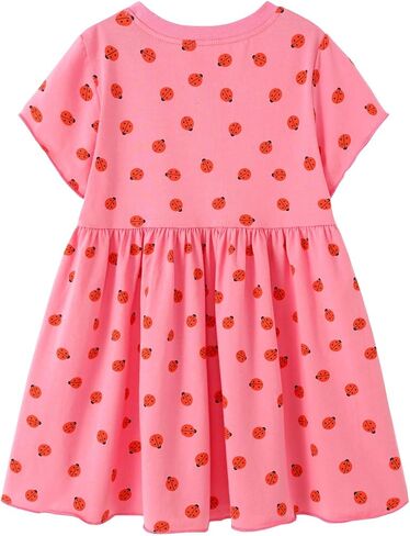 Toddler Girls Short Sleeve Casual Dress Little Kids Cotton Kneelength Playwear Dresses 2-7Years in Kuwait