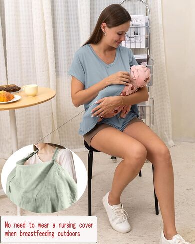 Rnxrbb V Neck Nursing Tops for Breastfeeding Tshirts Summer Postpartum Clothes Sets Short Sleeve 3 Pack Double Layer in Kuwait