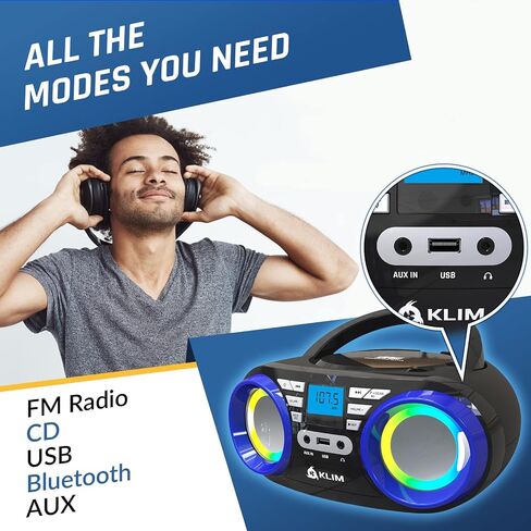 KLIM B3 Portable CD Player Boombox with FM Radio, Bluetooth, USB, AUX, and FM Radio – Cd Players for Home – Dual Speakers, EQ Sound Effects, 20 Preset Stations, Compact and Lightweight in Saudi Arabia