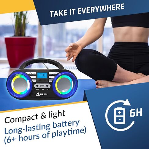 KLIM B3 Portable CD Player Boombox with FM Radio, Bluetooth, USB, AUX, and FM Radio – Cd Players for Home – Dual Speakers, EQ Sound Effects, 20 Preset Stations, Compact and Lightweight in Saudi Arabia
