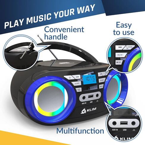 KLIM B3 Portable CD Player Boombox with FM Radio, Bluetooth, USB, AUX, and FM Radio – Cd Players for Home – Dual Speakers, EQ Sound Effects, 20 Preset Stations, Compact and Lightweight in Saudi Arabia