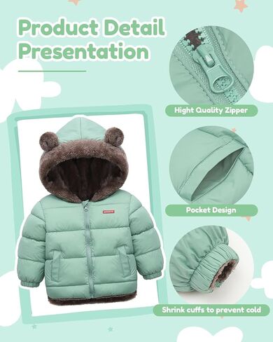 JiAmy Baby Winter Fleece Coat Kids Boys Jacket Outwear Girls Padded Clothes Grey 1-2 Years in Kuwait