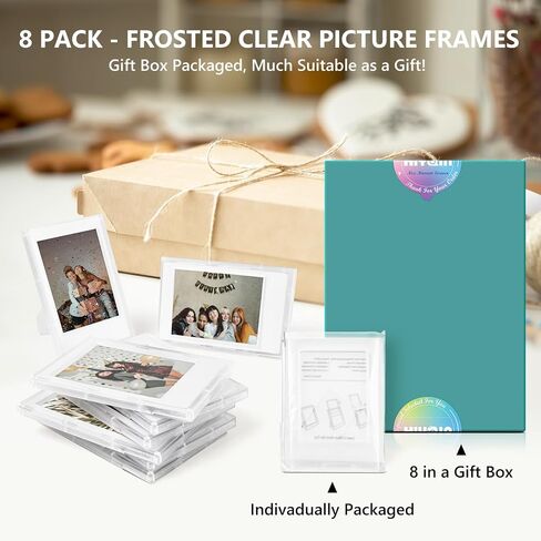 2x3 Clear Photo Frames - 8 Pack Mini Photo Frames for Fujifilm Instax/Polaroid 3" Film - Instax Mini 12 11 9 8 7s 90 40 Freestanding Frame, Polaroid Photo Dispaly - Frosted Clear in Kuwait