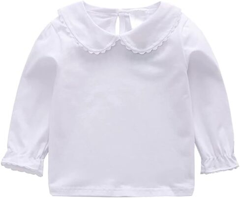 Baby Girl Long Sleeve Blouses Solid Color Doll Collar T-Shirt Toddler Kids Cotton Top Bottom in Saudi Arabia