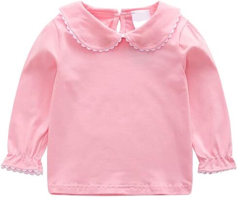 Baby Girl Long Sleeve Blouses Solid Color Doll Collar T-Shirt Toddler Kids Cotton Top Bottom in Saudi Arabia
