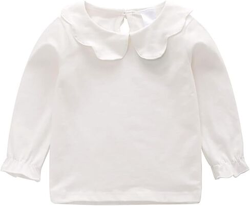 Baby Girl Long Sleeve Blouses Solid Color Doll Collar T-Shirt Toddler Kids Cotton Top Bottom in Saudi Arabia