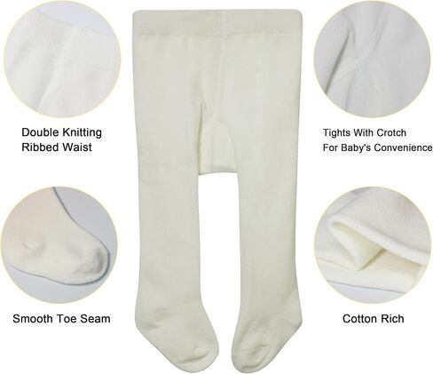 Baby Girls Tights White Thick Leggings Stockings Cotton Pantyhose for Newborn Infant Toddler 1Pack in Kuwait