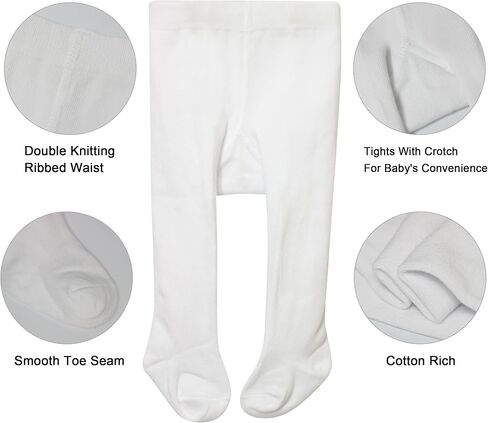 Baby Girls Tights White Thick Leggings Stockings Cotton Pantyhose for Newborn Infant Toddler 1Pack in Kuwait