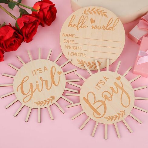 قطعتان من لافتة إعلان الطفل، لافتة Hello World لحديثي الولادة وعلامة مزدوجة الجوانب "It's a Boy It's a Girl"، لافتة إعلان ميلاد خشبية مقاس 5.9 بوصة، لافتة إعلان حديثي الولادة لسجل الأطفال حديثي الولادة in Saudi Arabia