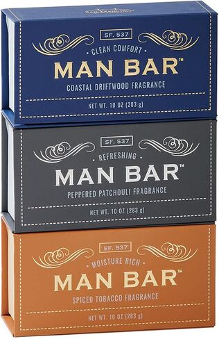 San Francisco Soap Company Man Bar 3-Piece Gift Set featuring all new scents: Midnight Amber, Cardamom & Juniper, Bergamot & Cognac - GREAT GIFT - No Harmful Chemicals - Good for All Skin Types in Saudi Arabia