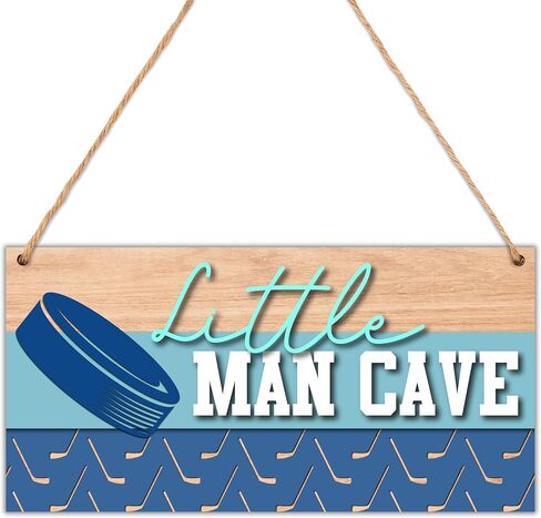 Little Man Cave Sign for Boys, Nursery Toddler Boy Baby Room Decor, Hockey Decor for Kids Room, Wood 6x12 Inch Hanging Wall Door Art-A03 in Saudi Arabia