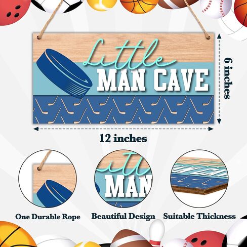 Little Man Cave Sign for Boys, Nursery Toddler Boy Baby Room Decor, Hockey Decor for Kids Room, Wood 6x12 Inch Hanging Wall Door Art-A03 in Saudi Arabia