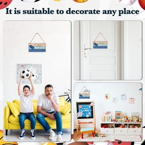 Little Man Cave Sign for Boys, Nursery Toddler Boy Baby Room Decor, Hockey Decor for Kids Room, Wood 6x12 Inch Hanging Wall Door Art-A03 in Saudi Arabia