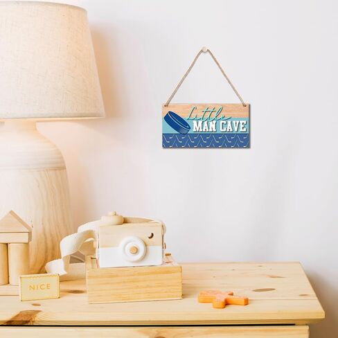 Little Man Cave Sign for Boys, Nursery Toddler Boy Baby Room Decor, Hockey Decor for Kids Room, Wood 6x12 Inch Hanging Wall Door Art-A03 in Saudi Arabia