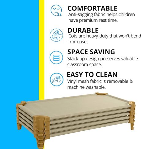 Wood Designs Stackable Daycare Cots for Toddlers, 40", Tan, Ready-to-Assemble Nap Cots for Sleeping - Preschool, Daycare, Kindergarten, 87840TN Set of 6 in Saudi Arabia