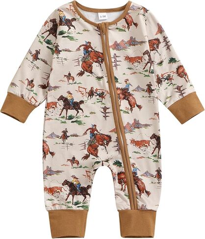 Baby Romper Newborn Clothes Long Sleeve Western Cow Print Zipper Jumpsuit Fall Winter Toddler Infant Bodysuit in Kuwait
