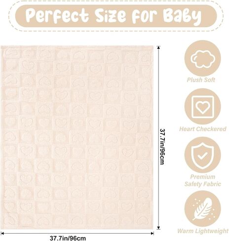 Plush Soft with Heart Checkered Baby Blanket,Fleece Infant Toddler Blankets for Girls Boys,Warm Lightweight Breathable Newborn Receiving Blankets for Crib Stroller 32"×37" (Light Pink, Heart) in Saudi Arabia