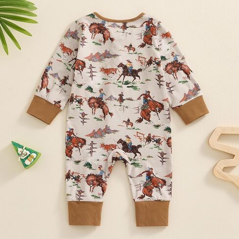 Baby Romper Newborn Clothes Long Sleeve Western Cow Print Zipper Jumpsuit Fall Winter Toddler Infant Bodysuit in Kuwait