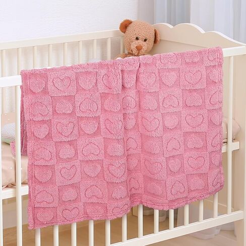 Plush Soft with Heart Checkered Baby Blanket,Fleece Infant Toddler Blankets for Girls Boys,Warm Lightweight Breathable Newborn Receiving Blankets for Crib Stroller 32"×37" (Light Pink, Heart) in Saudi Arabia