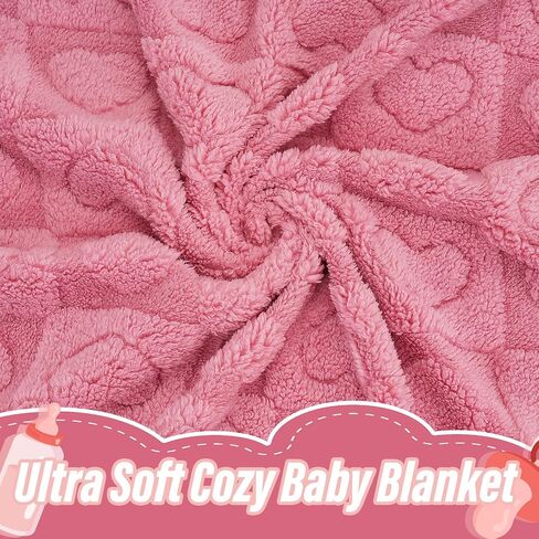 Plush Soft with Heart Checkered Baby Blanket,Fleece Infant Toddler Blankets for Girls Boys,Warm Lightweight Breathable Newborn Receiving Blankets for Crib Stroller 32"×37" (Light Pink, Heart) in Saudi Arabia