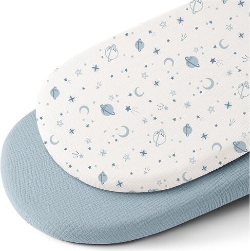 Konssy 2 Pack Muslin Bassinet Sheets for Baby Girls Boys, 32"x16" | 100% Cotton, Soft & Breathable Bassinet Mattress Sheets, for Halo Bassinest Swivel Sleeper, Graco, Snoo (Chestnut,Posy) in Saudi Arabia
