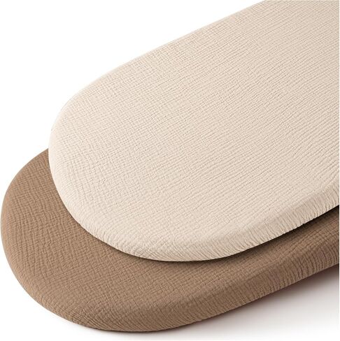 Konssy 2 Pack Muslin Bassinet Sheets for Baby Girls Boys, 32"x16" | 100% Cotton, Soft & Breathable Bassinet Mattress Sheets, for Halo Bassinest Swivel Sleeper, Graco, Snoo (Chestnut,Posy) in Saudi Arabia